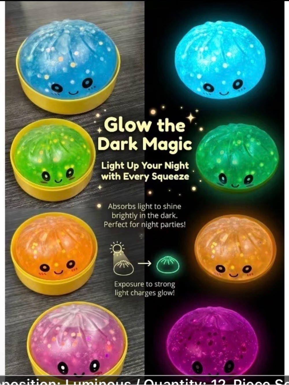 glow in the dark Squeeze Stress Ball Cute Face mystery